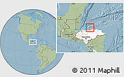 Savanna Style Location Map of Islas de Bahia, highlighted country, hill shading