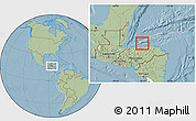 Savanna Style Location Map of Islas de Bahia, hill shading