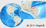 Shaded Relief Location Map of Islas de Bahia, within the entire country