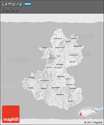 Gray 3D Map of Lempira, single color outside