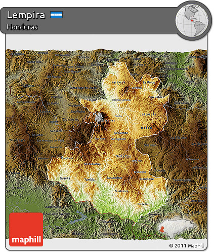Physical 3D Map of Lempira, darken