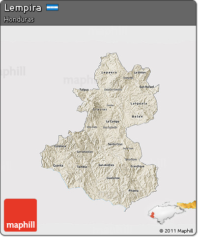 Shaded Relief 3D Map of Lempira, single color outside