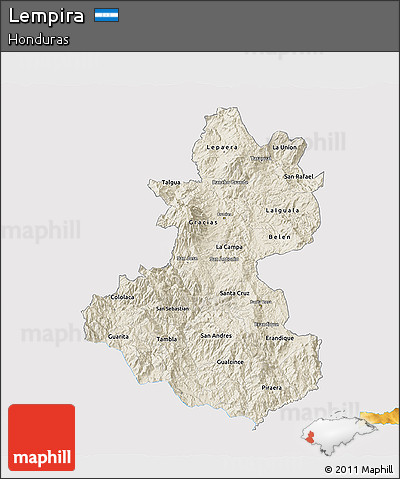 Shaded Relief 3D Map of Lempira, single color outside