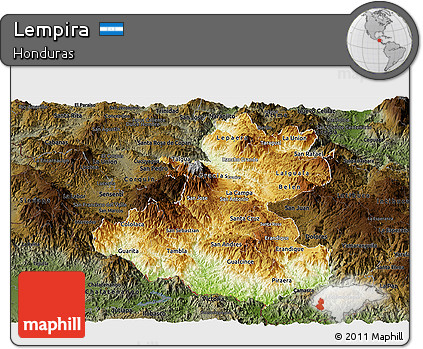 Physical Panoramic Map of Lempira, darken