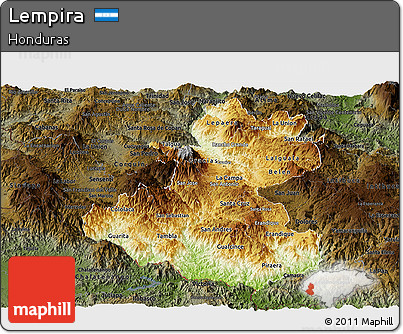 Physical Panoramic Map of Lempira, darken