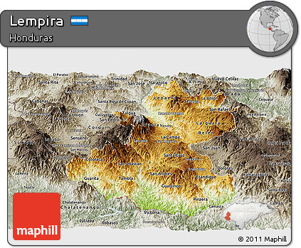 Physical Panoramic Map of Lempira, semi-desaturated