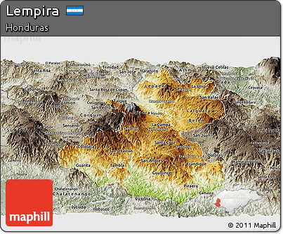 Physical Panoramic Map of Lempira, semi-desaturated