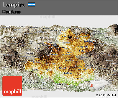 Physical Panoramic Map of Lempira, semi-desaturated