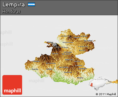 Physical Panoramic Map of Lempira, single color outside