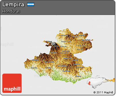 Physical Panoramic Map of Lempira, single color outside