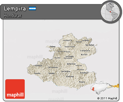 Shaded Relief Panoramic Map of Lempira, single color outside