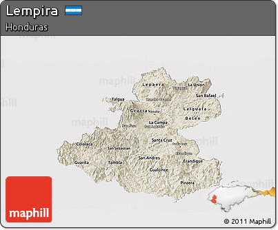 Shaded Relief Panoramic Map of Lempira, single color outside