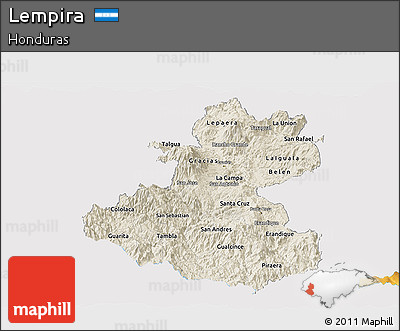 Shaded Relief Panoramic Map of Lempira, single color outside