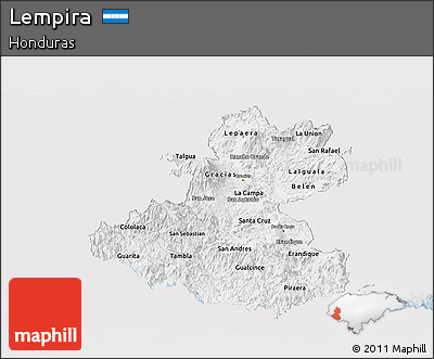 Silver Style Panoramic Map of Lempira, single color outside