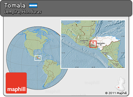 Savanna Style Location Map of Tomala, highlighted country, hill shading