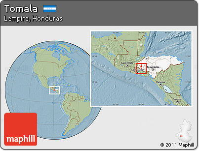 Savanna Style Location Map of Tomala, highlighted country, hill shading