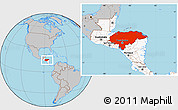 Gray Location Map of Honduras, highlighted continent