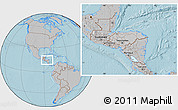 Gray Location Map of Honduras, hill shading outside