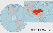 Gray Location Map of Honduras, hill shading