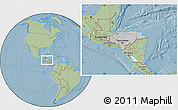 Gray Location Map of Honduras, savanna style outside, hill shading outside