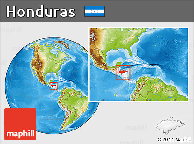 Physical Location Map of Honduras, highlighted continent, within the entire continent