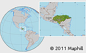 Satellite Location Map of Honduras, gray outside