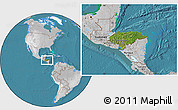 Satellite Location Map of Honduras, lighten, desaturated, land only