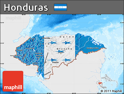 Flag Map of Honduras, single color outside, bathymetry sea, flag rotated