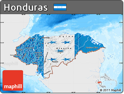 Flag Map of Honduras, single color outside, bathymetry sea, flag rotated