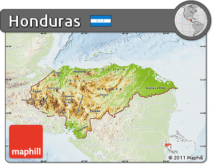 Physical Map of Honduras, lighten