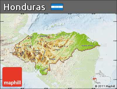 Physical Map of Honduras, lighten