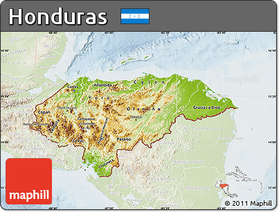 Physical Map of Honduras, lighten