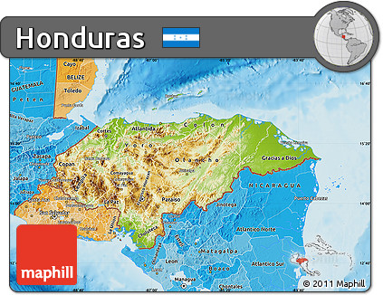 Physical Map of Honduras, political shades outside, shaded relief sea