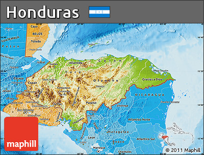 Physical Map of Honduras, political shades outside, shaded relief sea