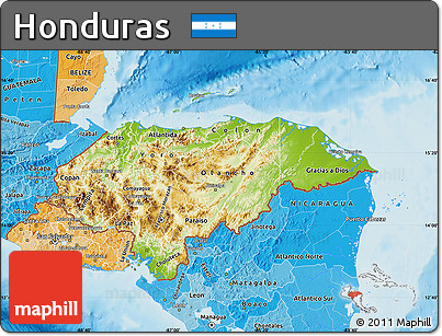 Physical Map of Honduras, political shades outside, shaded relief sea