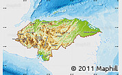 Physical Map of Honduras, single color outside, bathymetry sea, shaded relief sea