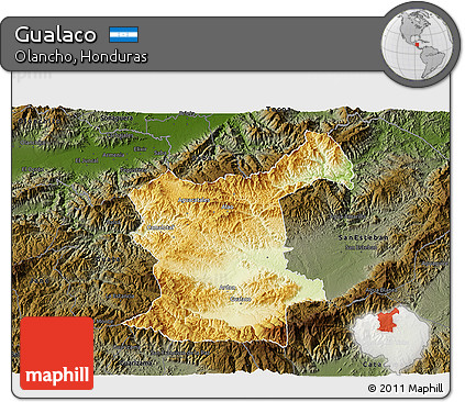 Physical 3D Map of Gualaco, darken