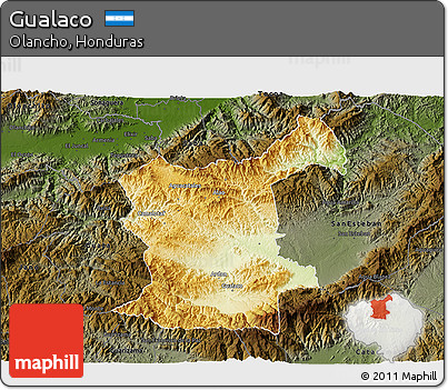 Physical 3D Map of Gualaco, darken