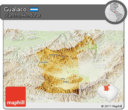 Physical 3D Map of Gualaco, lighten
