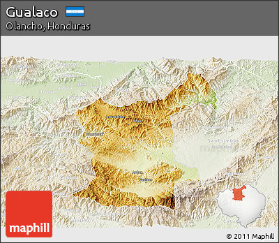 Physical 3D Map of Gualaco, lighten
