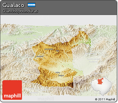 Physical 3D Map of Gualaco, lighten