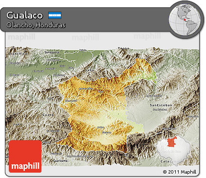 Physical 3D Map of Gualaco, semi-desaturated
