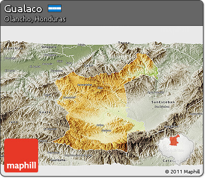Physical 3D Map of Gualaco, semi-desaturated
