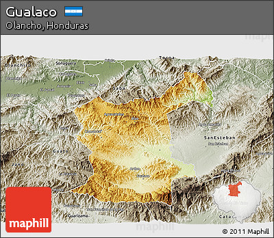 Physical 3D Map of Gualaco, semi-desaturated