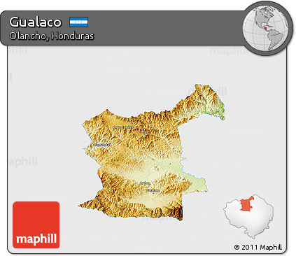 Physical 3D Map of Gualaco, single color outside