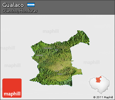 Satellite 3D Map of Gualaco, single color outside