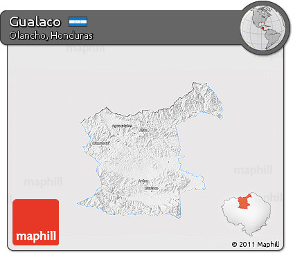 Silver Style 3D Map of Gualaco, single color outside