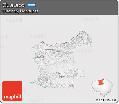 Silver Style 3D Map of Gualaco, single color outside