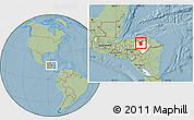 Savanna Style Location Map of Gualaco, highlighted parent region, hill shading