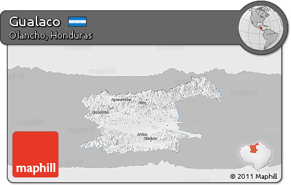 Gray Panoramic Map of Gualaco, single color outside